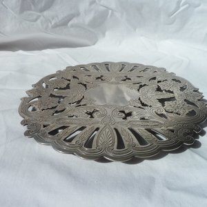 Vintage 1970s Silver Plate Engraved Trivet